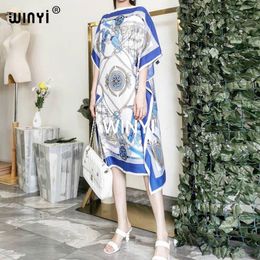 Dress Thailand Summer Bohemian Printed beach sexy lady Knee kaftan dress comfortable silk kaftan short dress