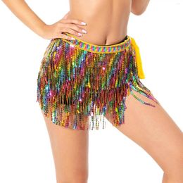 Stage Wear Sparkly Hip Scarf Skirt Shining With Tassels Sequins Rave Costume Dress Sequin Fringe Skirts For Clubs Dancing Party Women