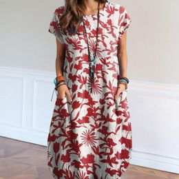 Casual Dresses Pockets Trendy Floral Print Summer Dress Breathable Lady Midi Loose Women Clothing