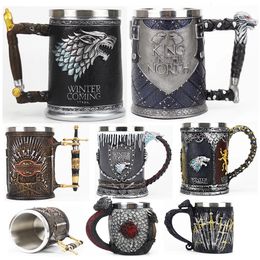 Mugs GOT Mugs Stainless Steel and Resin Beer Mug 400ml 600ml Tankard Water Cup Coffee Cup Christmas Halloween Birthday Gift Drinkware 231124