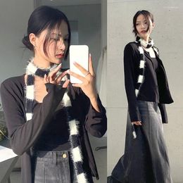 Scarves Y2k Harajuku Thin Scarf Fashion Knitted Crochet Stripe Winter Plush Warm Narrow Neckerchief Casual Designer Decorative