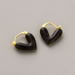 European and American Fashion Heavy Industry Design Solid Color Enamel Glaze High Quality Heart-Shaped Temperament Commute All-Match Earrings Wholesale