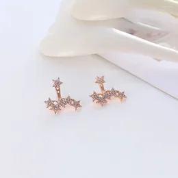 Stud Earrings Silver Plated Lady's Exquisite Star Shaped Zircon Back Hanging Jewelry