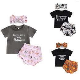 Clothing Sets CitgeeSummer Infant Baby Girl Clothes Suits Letter Print Short Sleeve T-Shirts Elastic Waist Shorts Headband 3Pcs Set
