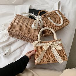 Shopping Bags Straw Bags Women's Beach Bag Trend Summer Bohemian Luxury Designer Handbags Purses Rattan Handmade Picnic Basket Sac Femme 230426