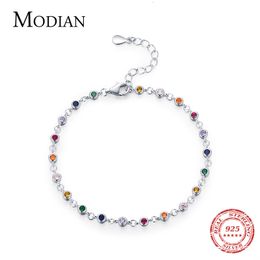 Beaded MODIAN Bohemia Style Charm Chain Bracelet For Women Real 925 Sterling Silver Rainbow Colour CZ Female Fashion Jewellery Accessory 230425