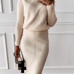 Two Piece Dress TYHUR Autumn Women's Knitting Costume Turtleneck Solid Color Pullover Sweater Slim Skirt TwoPiece Set 230425