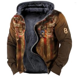 Men's Hoodies Winter Zipper Men Long Sleeve Fleece Hood Jackets Sweatshirts Claw Marks Flag Print Casual Outerwear Hooded Zip-up