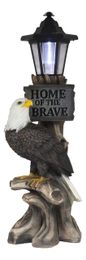 Home of The Brave Patriotic American Bald Eagle Perching On Tree Stump Garden Courtesy Night Light Statue Solar LED Lantern Lamp Guest Greeter Decor for Patio