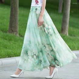 Skirts 3XL Plus Size Women Floral Summer High Waisted Maxi Chiffon Long Skirt Beach Pleated Boho Clothes C485