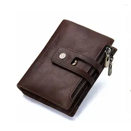 Wallets Double Fold Vintage Men's Short With Zipper Genuine Leather Coin Purses Money Clip Casual Small Business Card Holder Man