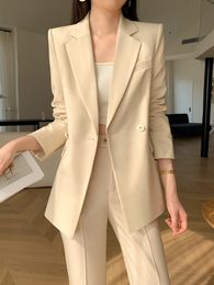 Women's Suits Blazers Elegant Women Office Blazer 2 Pieces Set Orange Formal Blaser Jackets Vintage Solid Pencil Pantsuit Female OL Business Outfits 230426