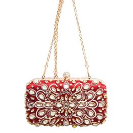 Evening Bags Fashion Lovey Wine Crystal Women Clutch Bag With Pearl Ladies Chain Female PurseEvening