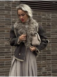 Women's Fur Wool Faux Spliced Jacket Fluffy Women Lapel Loose Long Sleeve Warm Female 2023 Winter Lady Overcoat Streetwear