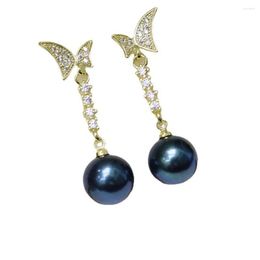 Dangle Earrings YKNRBPH Women's Pearl Stud 9-10mm Butterfly Design Simple Elegant RoundFFine