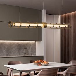 Novel Stainless Steel LED Restaurant Chandelier Modern Hollow Acrylic Line Lamp Dining Room Bar Table Office Lighting Fixtures