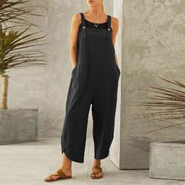 Women's Jumpsuits Rompers S-5XL Summer Women's Overalls Jumpsuits Wide Leg Pants Trousers Pockets Suspender Rompers Long Casual Loose Playsuits 230426