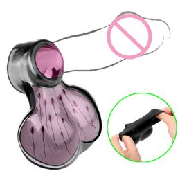 Cockrings TPE Squeeze Ball Testicle Sack Enhancer Cock Sleeve Penis Ring Scrotum Pouch Erection Delay Ejaculation Adult Sex Toys for Men 230426