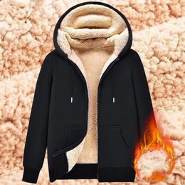 Men's Hoodies Sweatshirts Winter High Quality Thickened Padded Lamb Fleece Lined Up Hoodie Sweatshirt Jacket Full Zip Shirt Male Sweater 231124