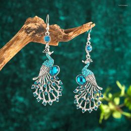 Dangle Earrings Exaggerated Rhinestone Peacock For Women Vintage Ethnic Long Creative Silver Colour Animal Earring Jhumka Jewellery