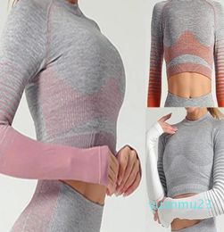 Mulheres sem costura conjunto de yoga manga longa superior correndo calças cintura alta esporte leggings roupas de ginásio energia esporte terno ginásio menina leggins