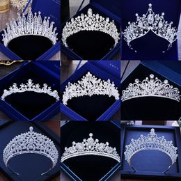Wedding Hair Jewellery Beragam Warna Perak Emas Kristal Mahkota Pengantin Tiara Mode Ratu untuk Pernikahan Baja Perhiasan Rambut Aksesori 230425