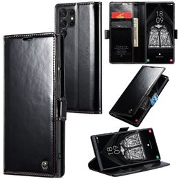 CaseMe Retro Leather Flip Stand Wallet Cases for Samsung Galaxy S23 Ultra S22Ultra Note 20 Ultra Note10 Plus Shockproof Credit Card Slots Holder Phone Cover