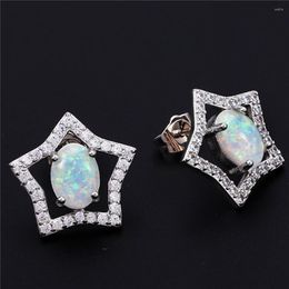 Stud Earrings Boho Gold Silver Colour Wedding Female Cute Small Star White Blue Opal Oval Stone For Women Party