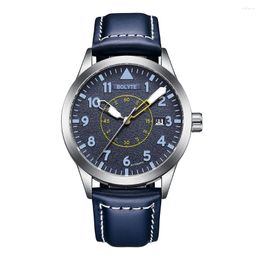 Wristwatches Fashion Men's Mechanical Male Leather Strap Blue Dial Luminous Hands Calendar Date Classic Automatic Watches