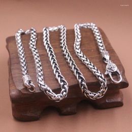 Chains Real Pure S925 Sterling Silver Chain Men 5mm Foxtail Wheat Necklace 48-49g /55cm