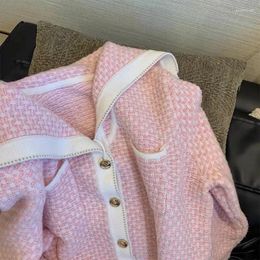 Women's Knits Pink Cardigan Women Korean Fashion Sweet Knitted Sweater Coat Girls Buttons Kawaii Short Cardigans