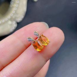 Stud Earrings LANZYO 925 Sterling Silver Piezoelectricity Citrine Fireworks Birthday Gift Fine Jewellery Ethnic Style E0507581agj