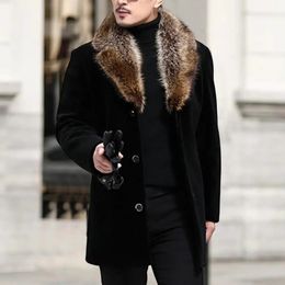 Men's Fur Faux Men Woollen Coat Collar Outwear Solid Colour Singlebreasted Jacket Autumn Winter Windbreaker for Daily 231124