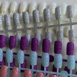 False Nails Factory Outlet BlingBling Coffin Girl Ballet Finished Art Solid Color Square Glitter Fake Tips 230425