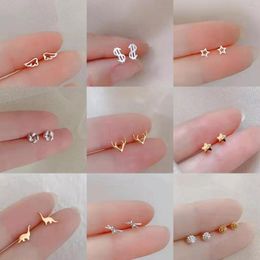 Stud Earrings Silver Color Korean Mini Delicate Small Animal Flower Heart Women Cartilage Tragus Piercing Jewellery