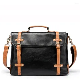 Briefcases Clearance Men Briefcase Leather Handbag Vintage Crossbody Bags Business Office Handbags Men's Travel Laptop Bag Moto Style