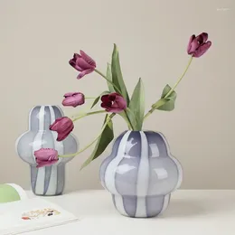 Vases Pink Purple Black Striped Glazed Vase Creative Colour Blocking Living Room Coffee Table Flower Arrangement Decor Ornaments