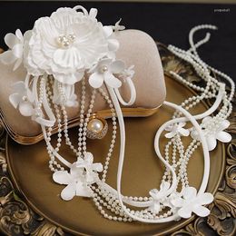Hair Clips Simple Beaded Flower Bride Braided Headdress Wedding Accessories Women