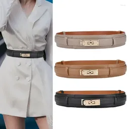 Belts Gold Lock Ladies Leather Belt Luxury Design Fashion Casual Versatile Dress Girdle Corset Gothic Korean High Quality Brand