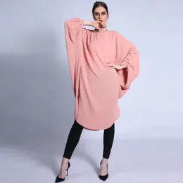 Casual Dresses Mid-length Bat-sleeved Dress For Women Fashion Solid Pullover Muslim Abaya Loose Turkey Islam Clothing Summer