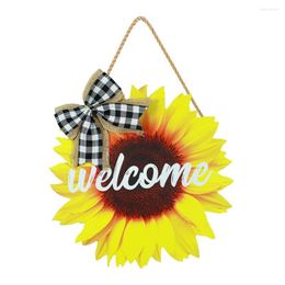 Decorative Flowers Artificial Sunflower Sign Wreath For Front Door Yellow Summer Floral Welcome Home Wall Decoration