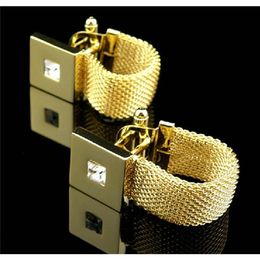 Cuff Links Goldcolor Cufflinks golden color square crystal novel design sale copper material cufflinks whoelsale retail 230425