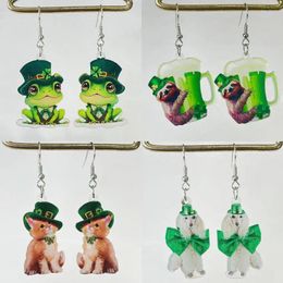 Dangle Earrings Unique Leprechaun Acrylic Cute Pet Shamrock St. Patrick's Day Beer Mug Animal Jewellery Wholesale