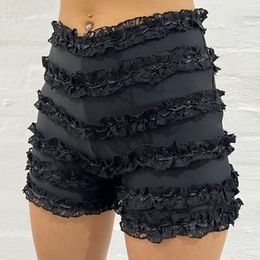 Women's Shorts Y2K Cute Lace Trim Summer High Waist Slim Fit Wrap Bodycon Short Chic Vintage Fashion Black White Bottom Clothes 230426