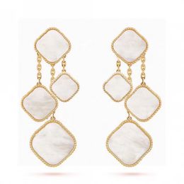 High quality Exquisite 4 leaf clover earrings Charm 18k gold mother of pearl abalone pendant earrings designer for women's wedding party birthday gift Jewellery