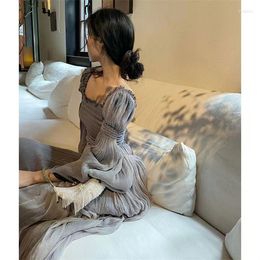 Casual Dresses Korea Fashion Women Vintage Party Long Dress Spring Elegant Square Collar Flare Sleeve Female Slim Waist Vacation