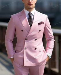 Pink Men Tuxedos Business Suit Groom Groomsman Prom Wedding Party Formal 2 Piece Set Jacket And Pants B08