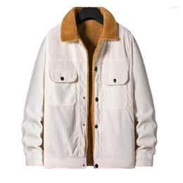 Men's Jackets 2023 Winter Warm Corduroy Jacket Fleece Lined Thick Cargo Coat Fashion Casual Thermal Outerwear Solid Color