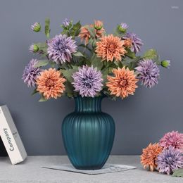 Decorative Flowers Autumn Decoration Retro Dahlia Silk Artificial Home Party Decor Accessories Flores Artificiales