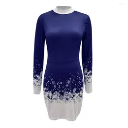 Casual Dresses Round Neck Dress Snowflake Print Gradient Colour Matching Sheath Warm Stylish Winter Fashion For Women Elastic